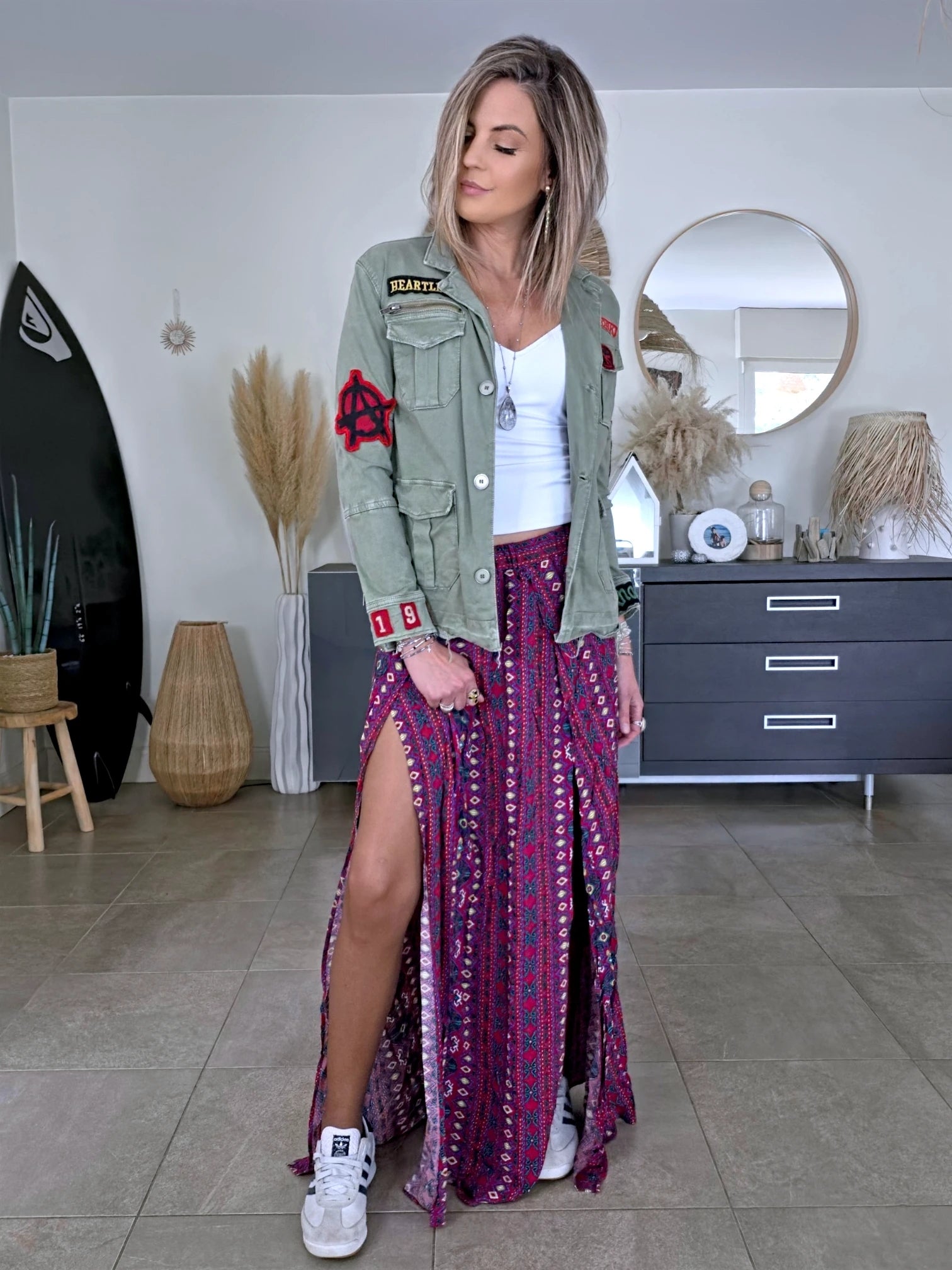 Veste saharienne kaki-beige customisée