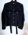 Veste en jean noire perlée