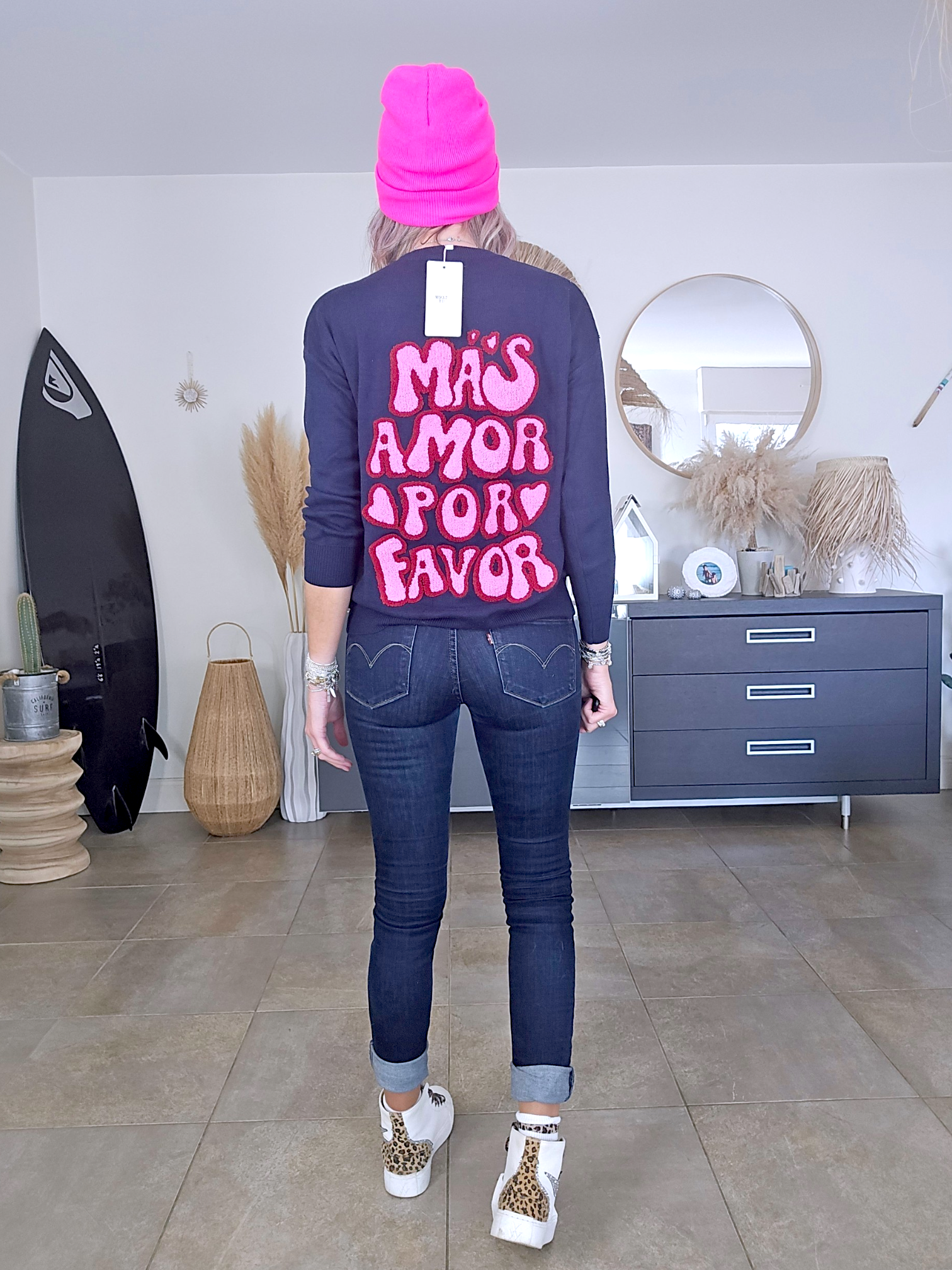 Pull bleu marine à inscriptions - 𝐌𝐚𝐫𝐢𝐧𝐚𝟒𝟒𝐟𝐚𝐦𝐢𝐥𝐲