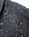 Veste en jean noire perlée