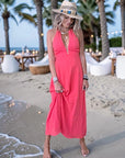 Robe longue rouge corail