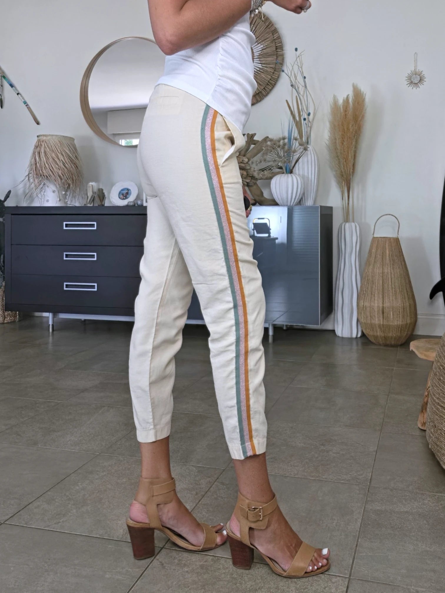 Ensemble veston + pantalon écru  à bandes latérales