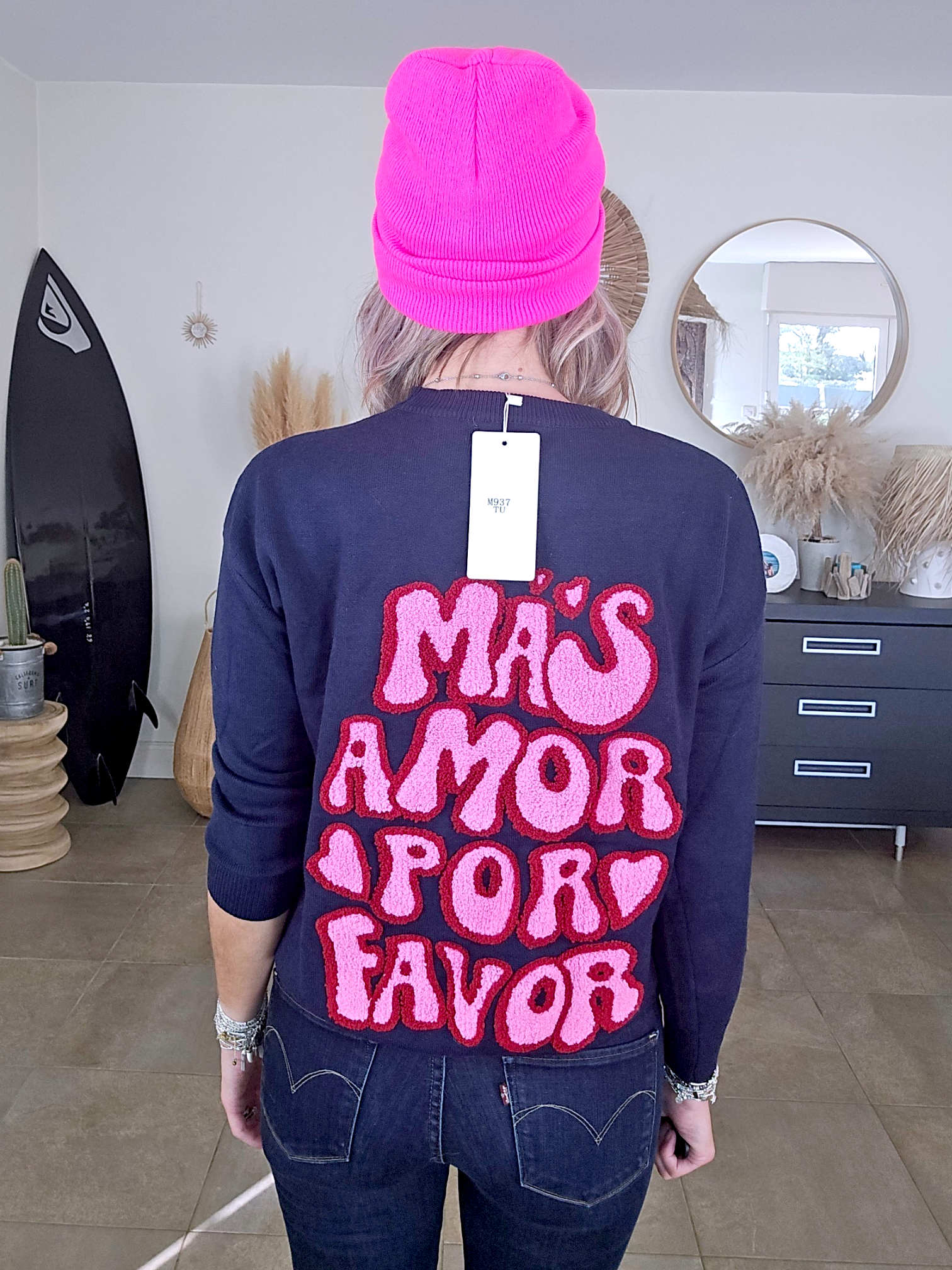 Pull bleu marine à inscriptions - 𝐌𝐚𝐫𝐢𝐧𝐚𝟒𝟒𝐟𝐚𝐦𝐢𝐥𝐲
