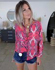 Chemise rouge délavé à imprimé bandana