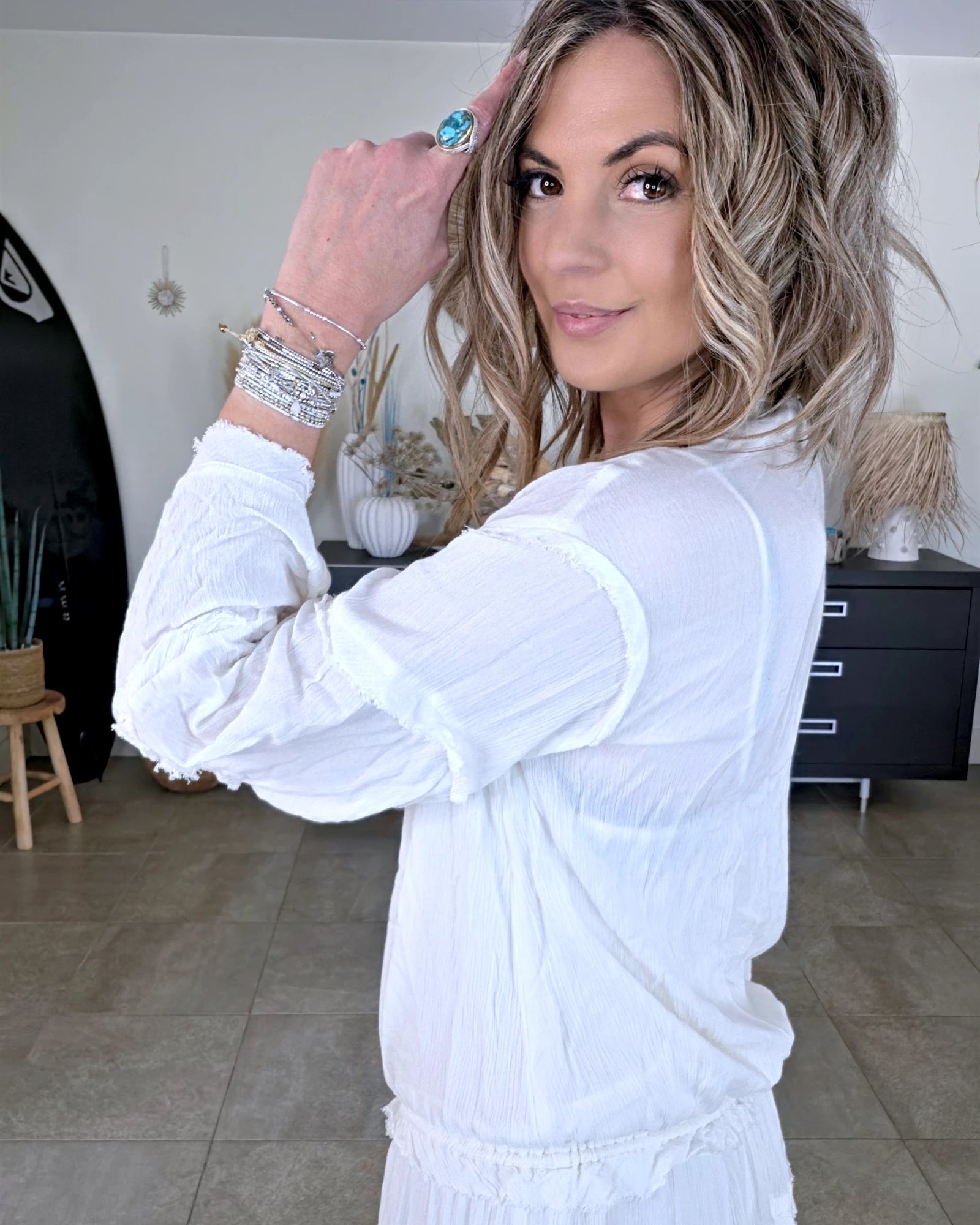 Robe volantée écrue