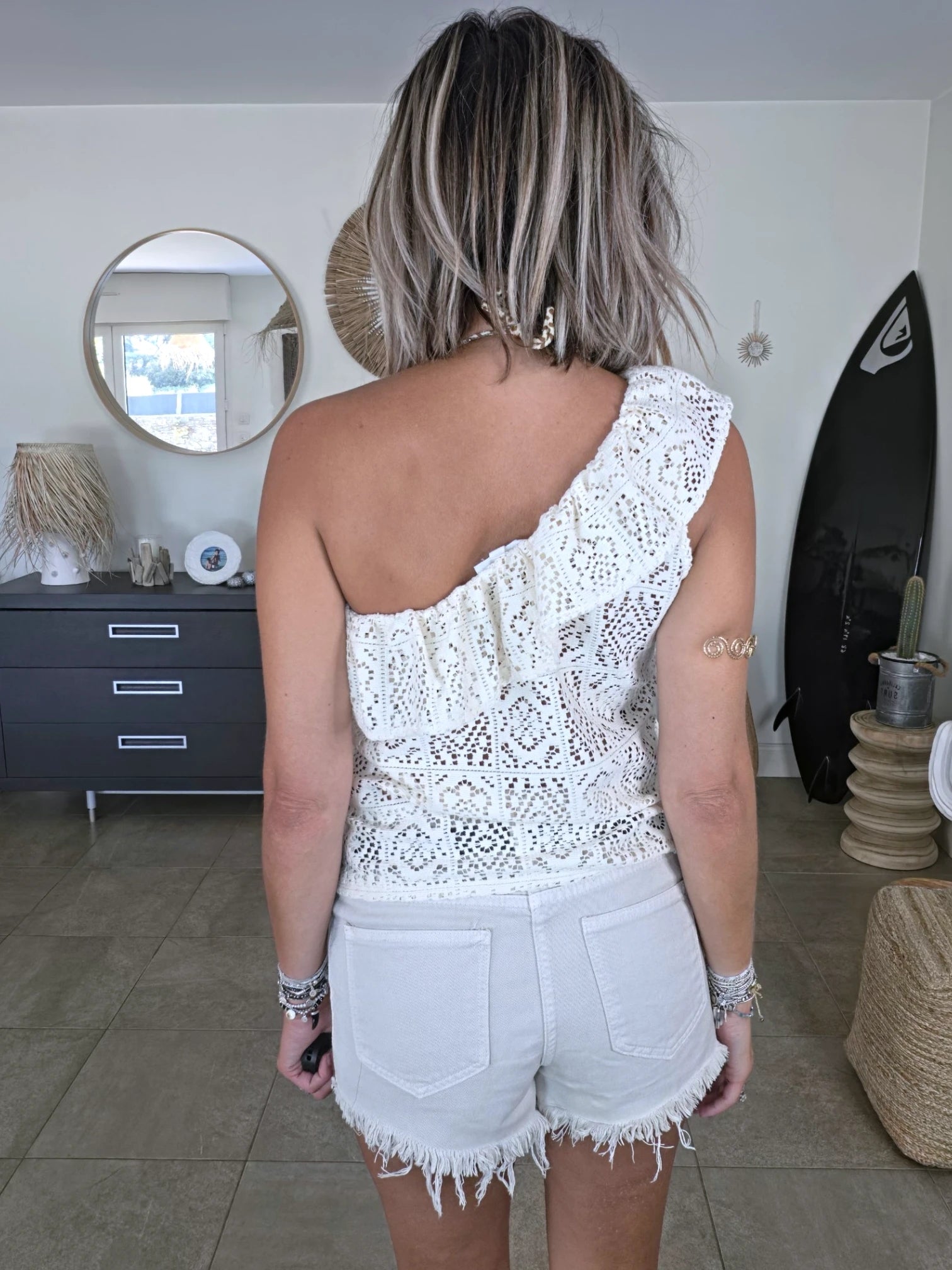 Short en jean beige