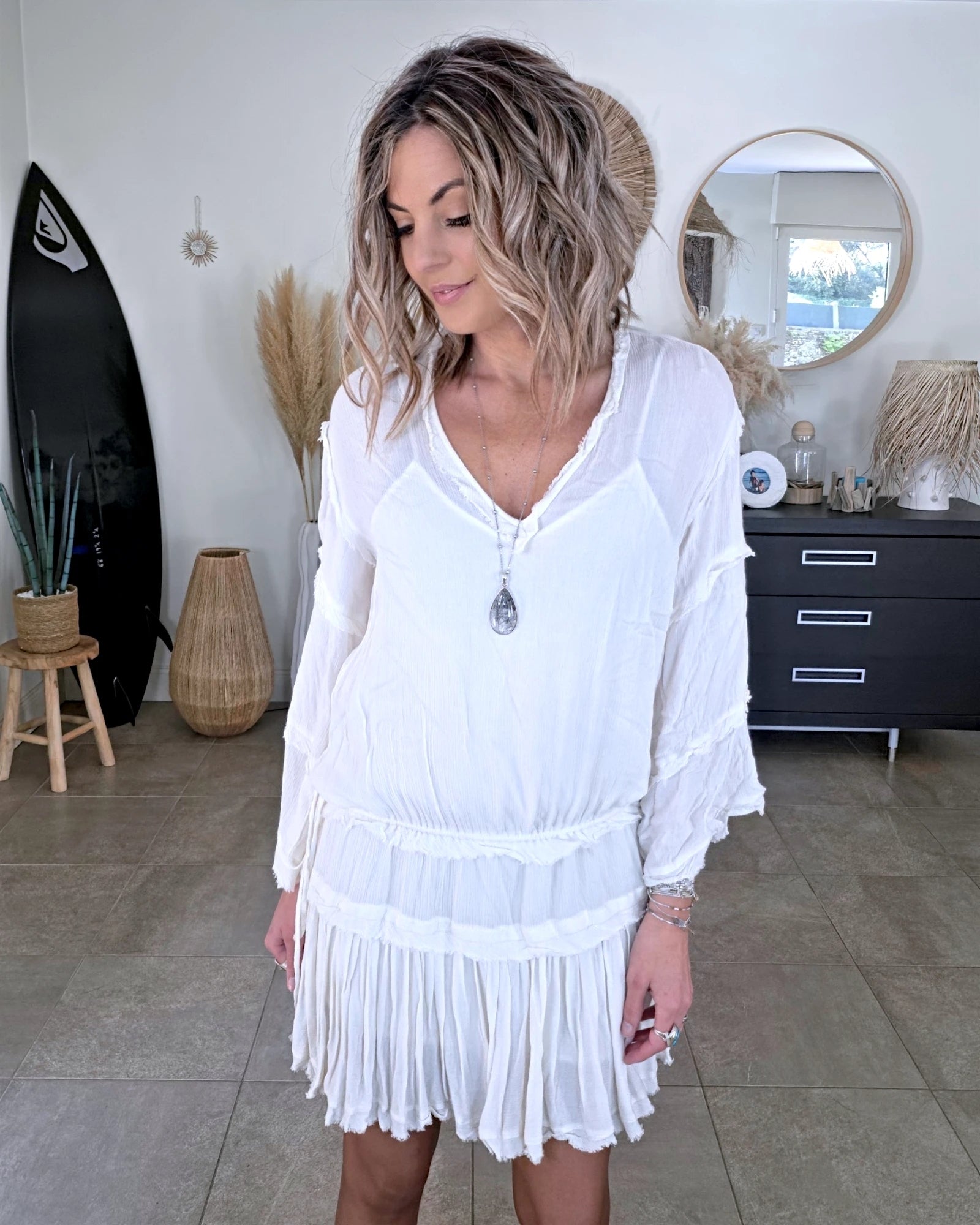 Robe volantée écrue