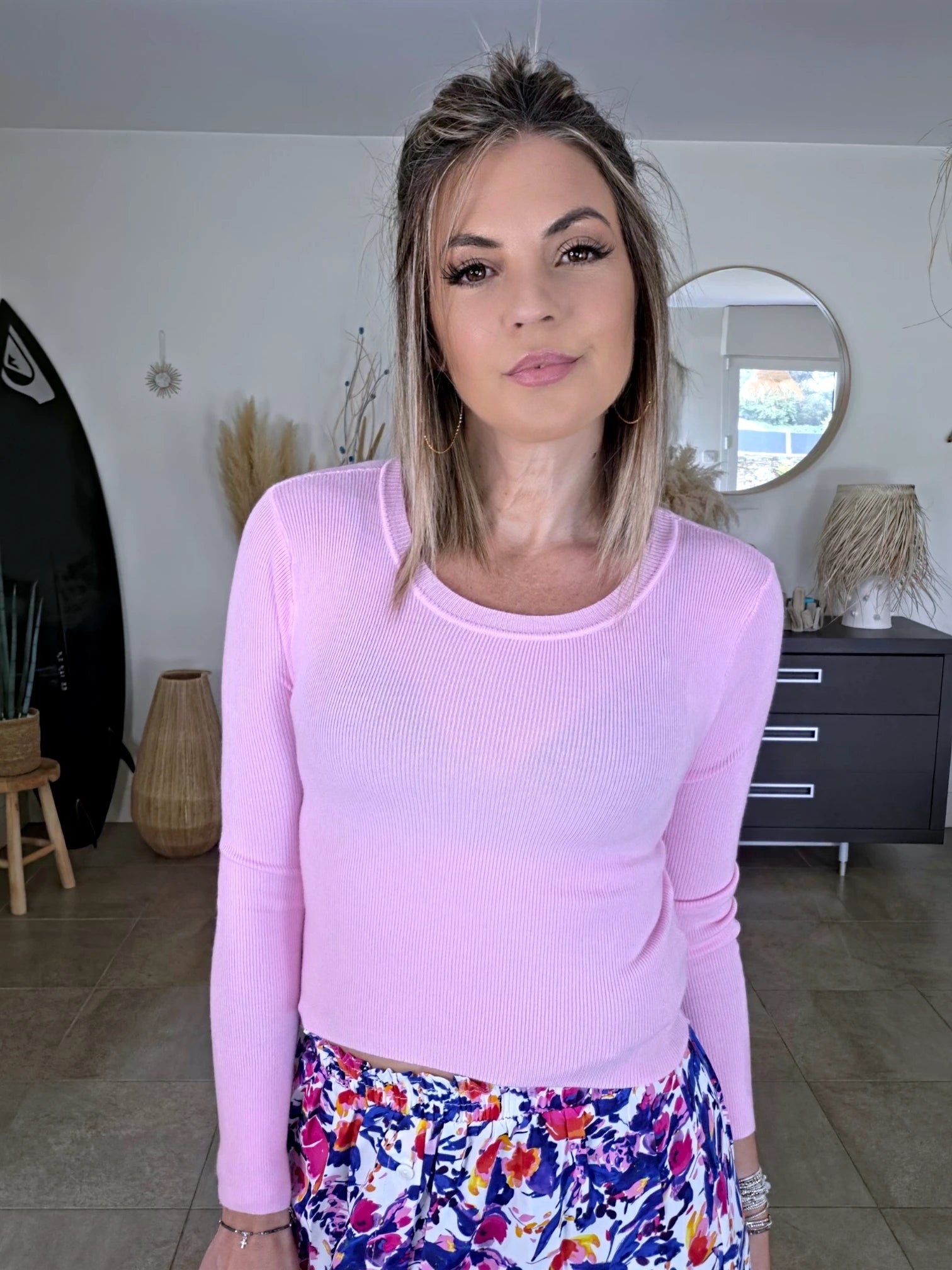 Pull rose à maille fine côtelée - 𝐌𝐚𝐫𝐢𝐧𝐚𝟒𝟒𝐟𝐚𝐦𝐢𝐥𝐲