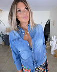 Chemise bleue en jean fine en coton