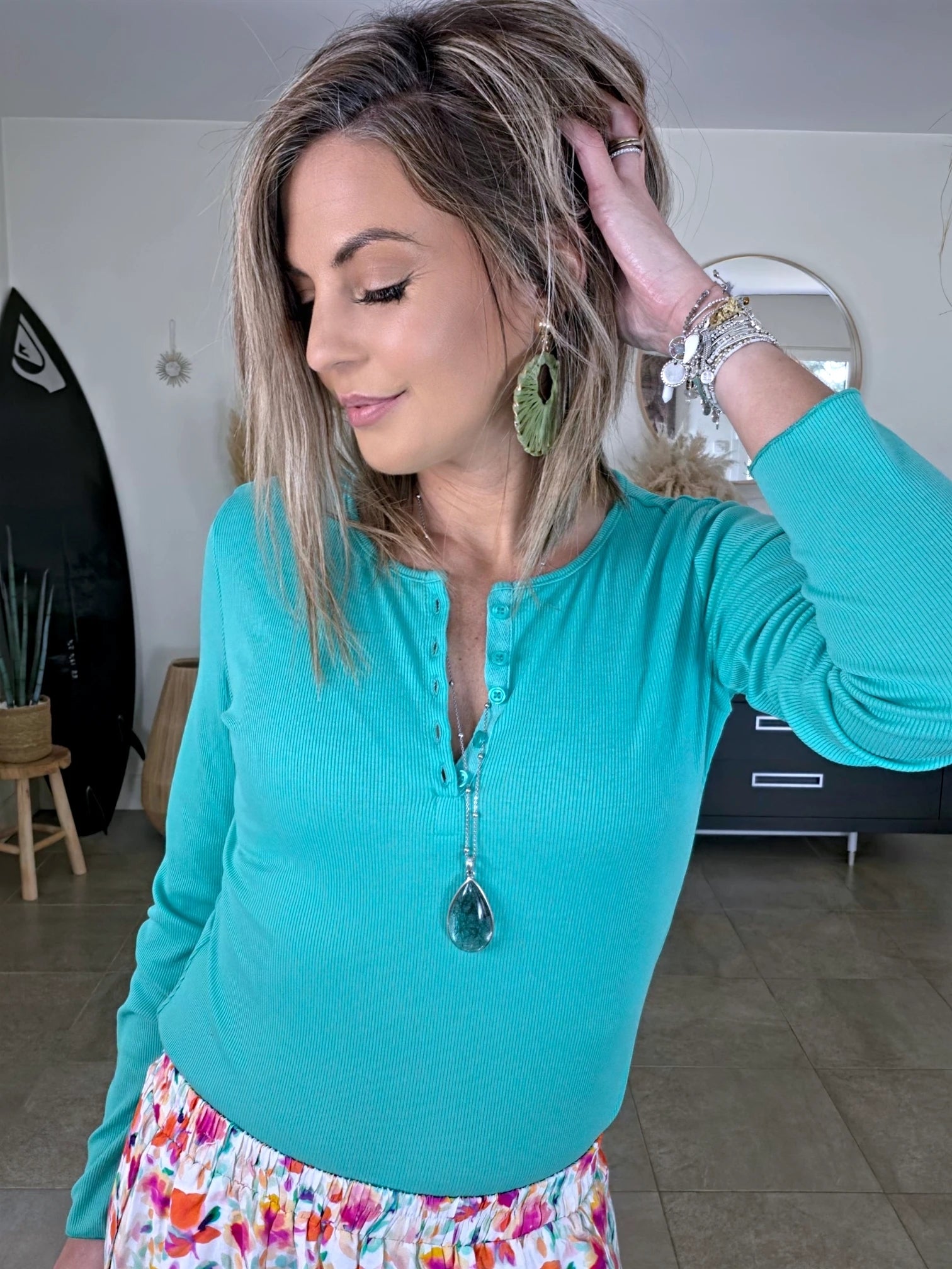 T-shirt bleu/vert à maille côtelée - 𝐌𝐚𝐫𝐢𝐧𝐚𝟒𝟒𝐟𝐚𝐦𝐢𝐥𝐲