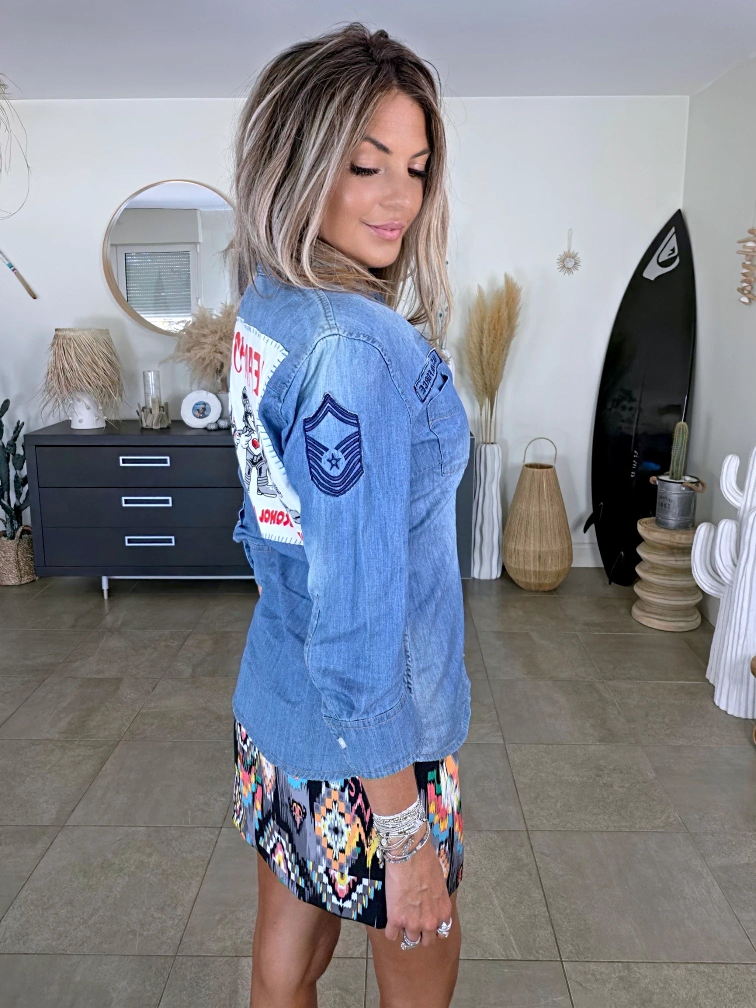 Chemise bleue en jean fine en coton