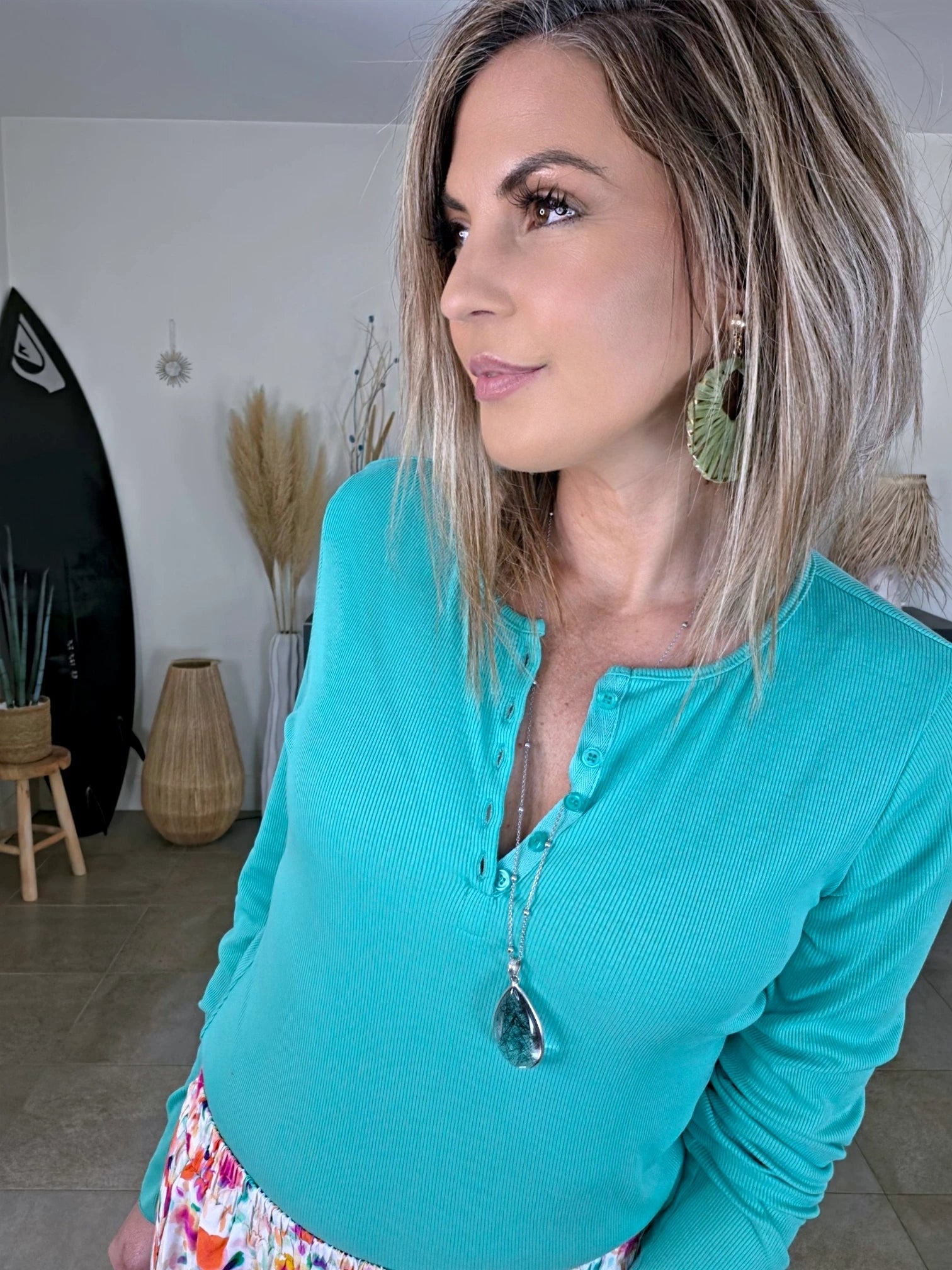 T-shirt bleu/vert à maille côtelée - 𝐌𝐚𝐫𝐢𝐧𝐚𝟒𝟒𝐟𝐚𝐦𝐢𝐥𝐲