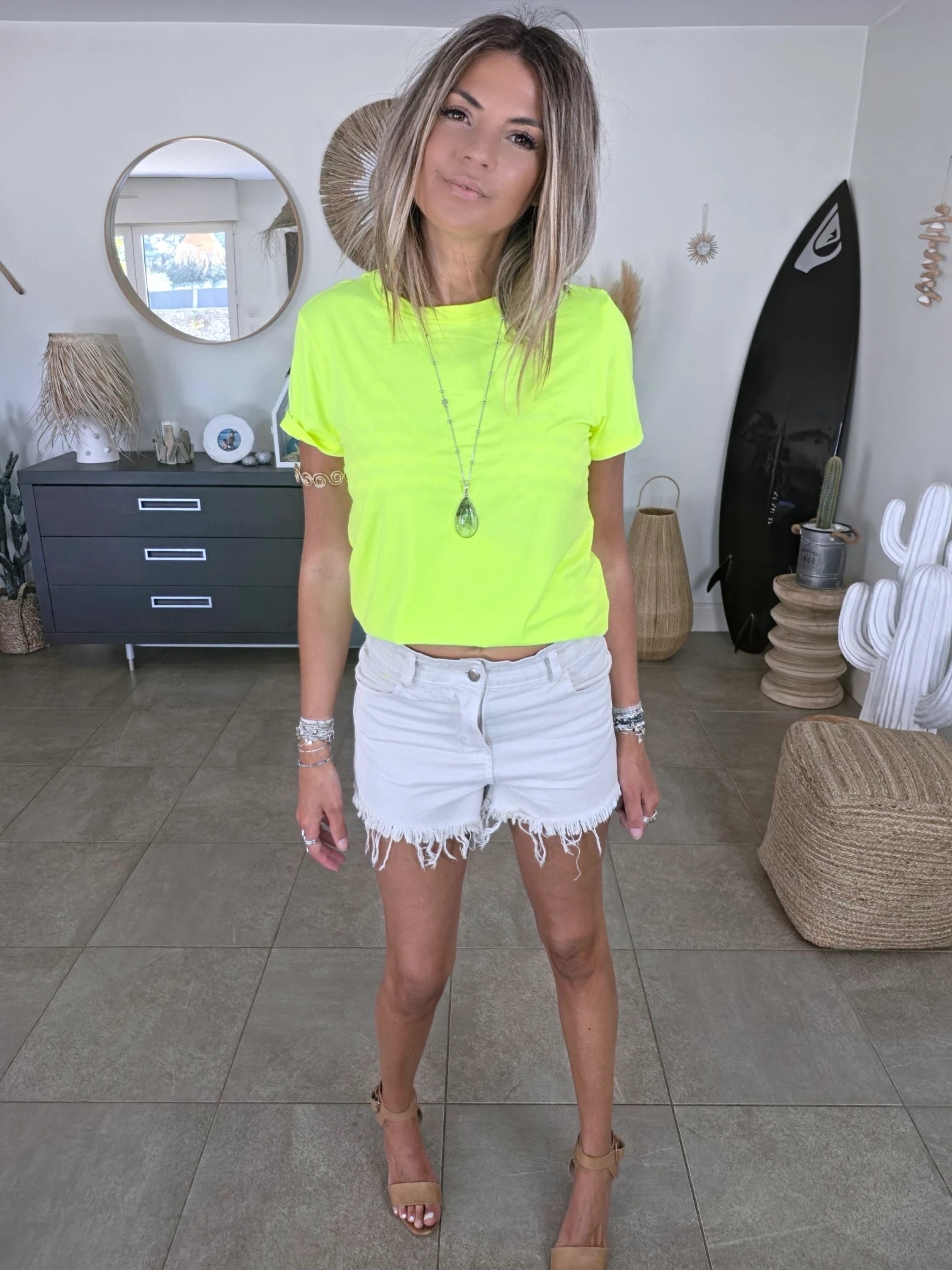 T-shirt jaune fluo avec élasthanne