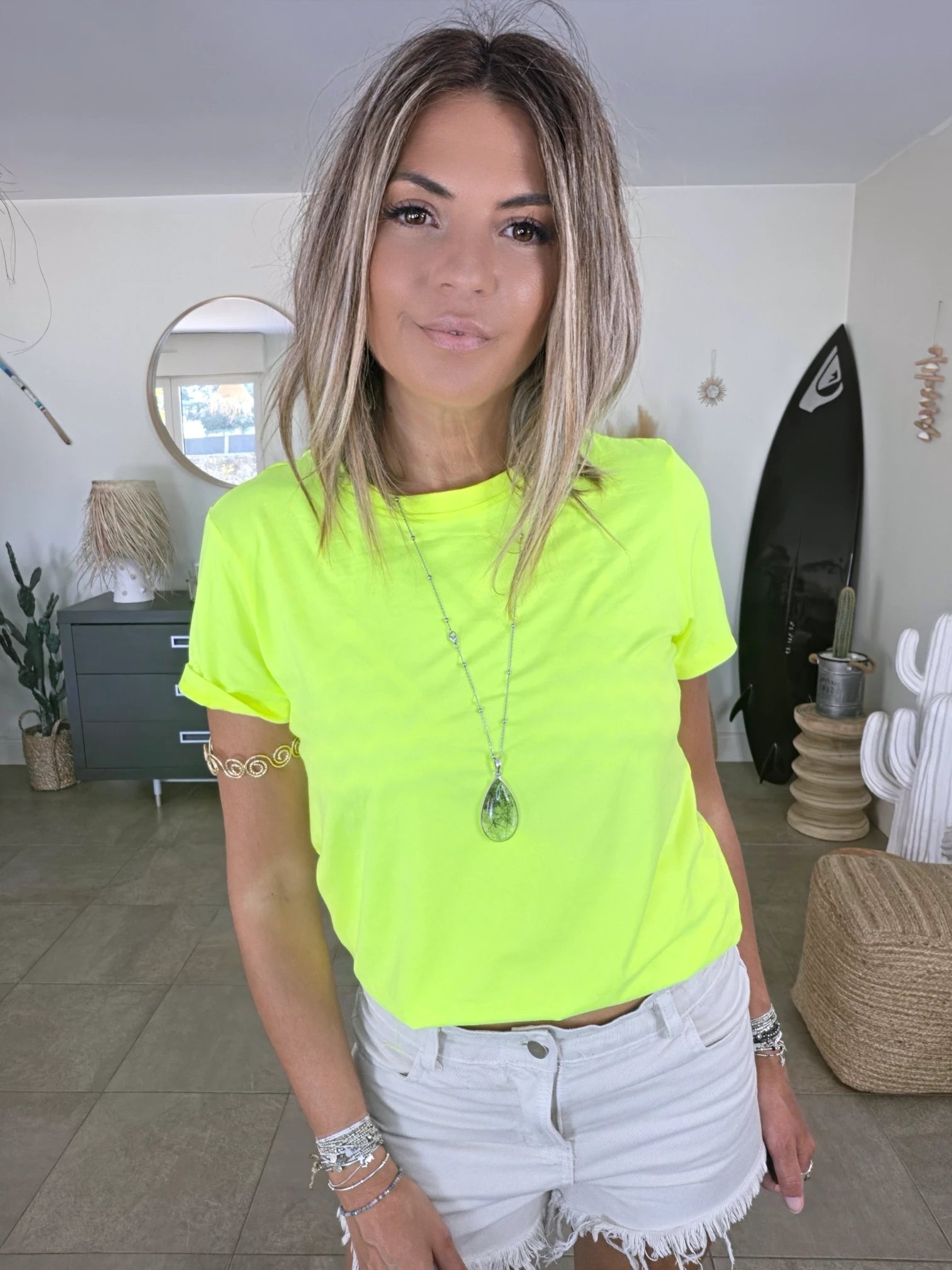 T-shirt jaune fluo avec élasthanne