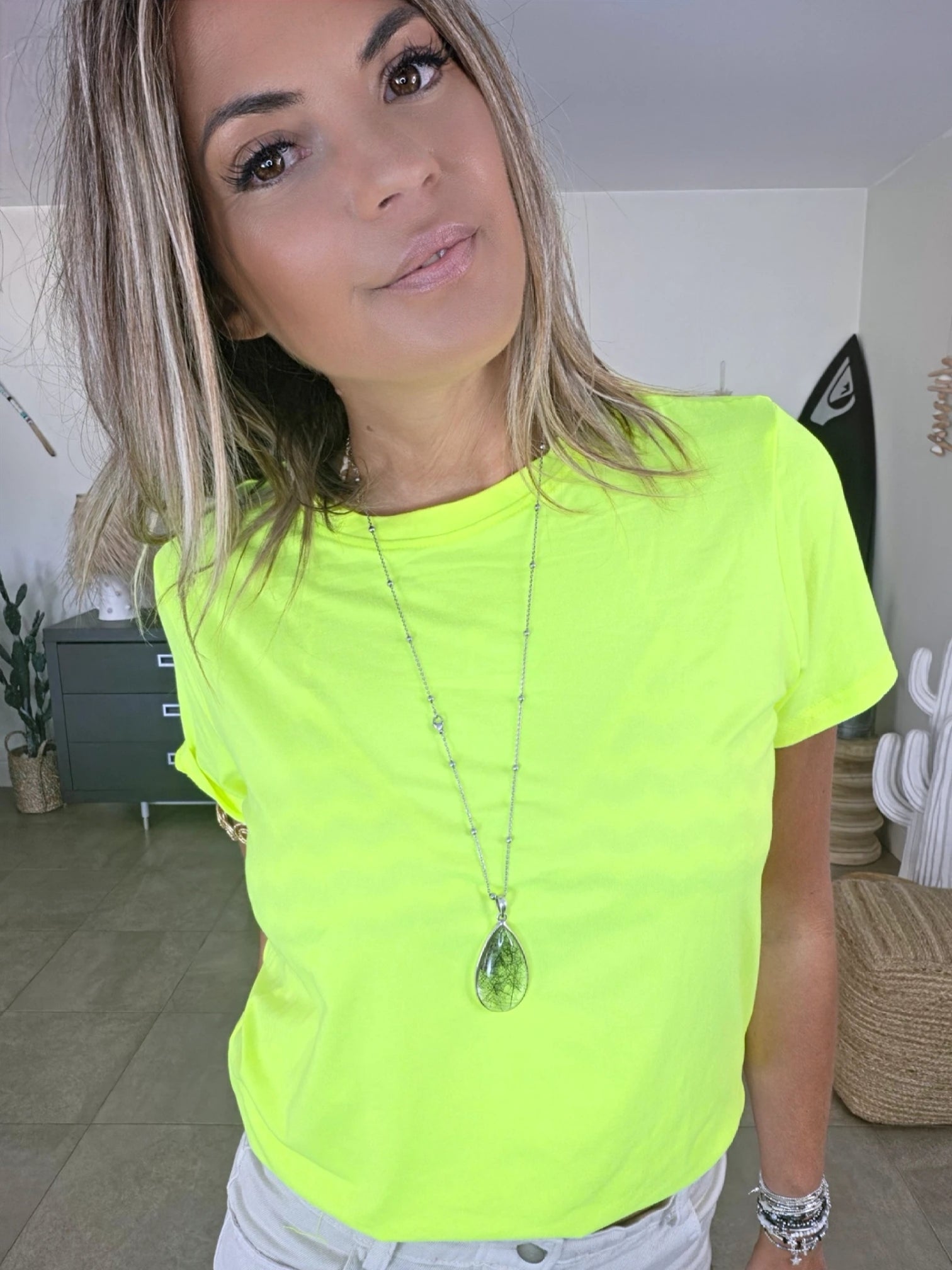 T-shirt jaune fluo avec élasthanne