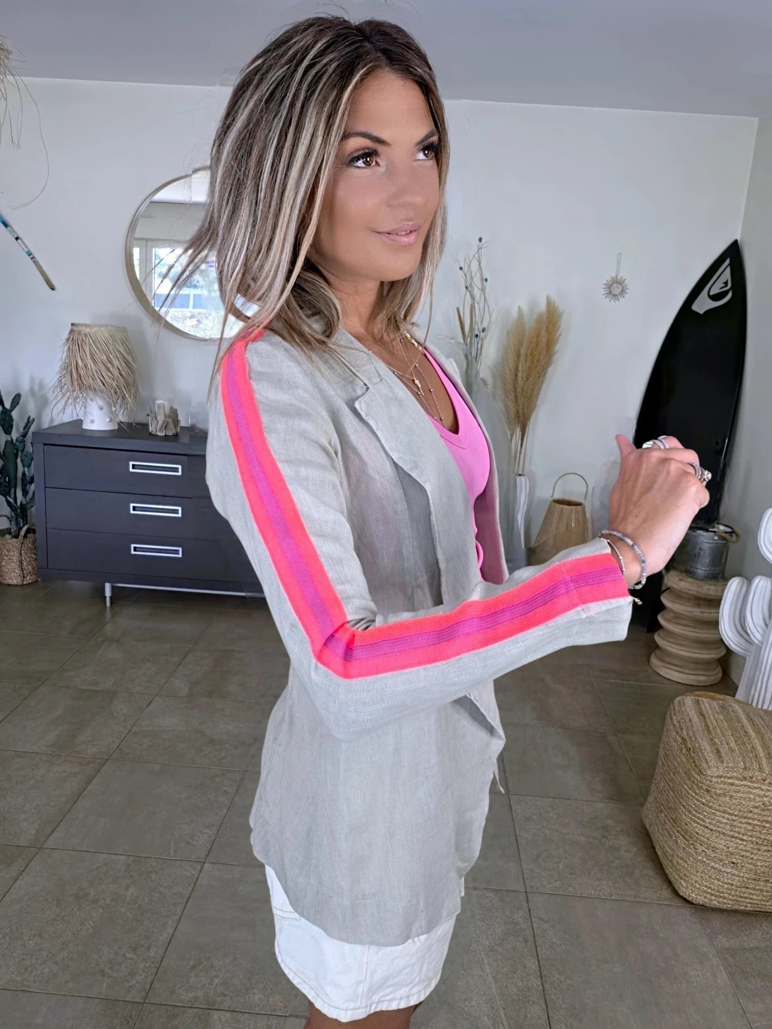 Veste en lin à bandes fluo