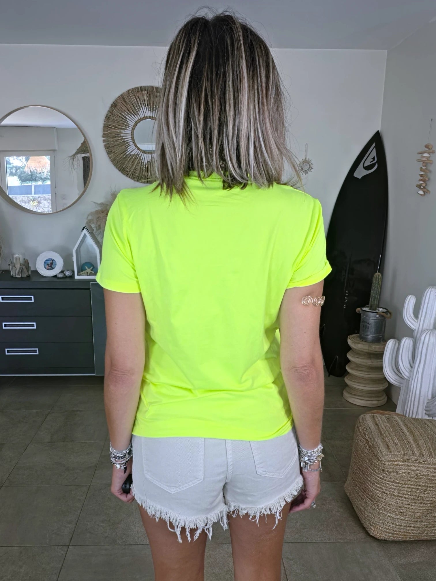 T-shirt jaune fluo avec élasthanne