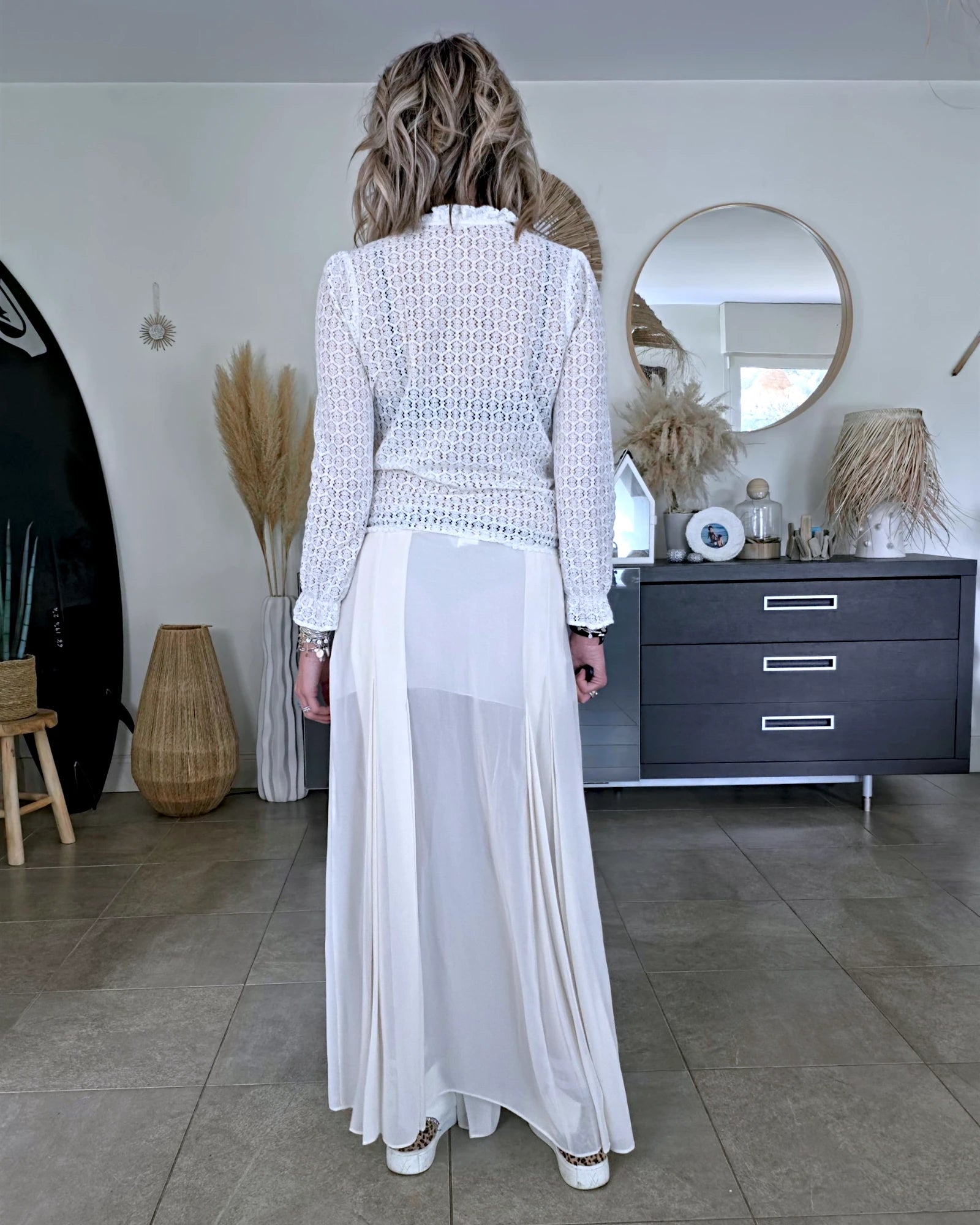Chemise en dentelle blanc cassé