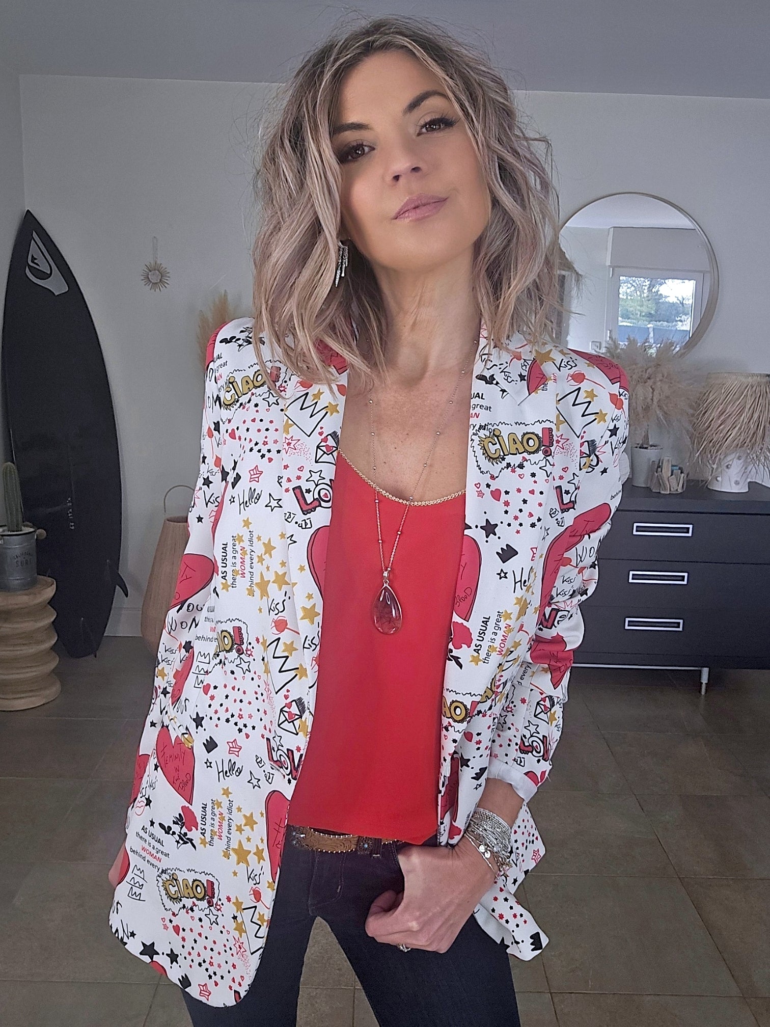 Veste love blanche à imprimé - 𝐌𝐚𝐫𝐢𝐧𝐚𝟒𝟒𝐟𝐚𝐦𝐢𝐥𝐲