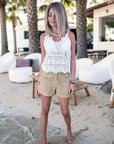 Top blanc en maille crochet
