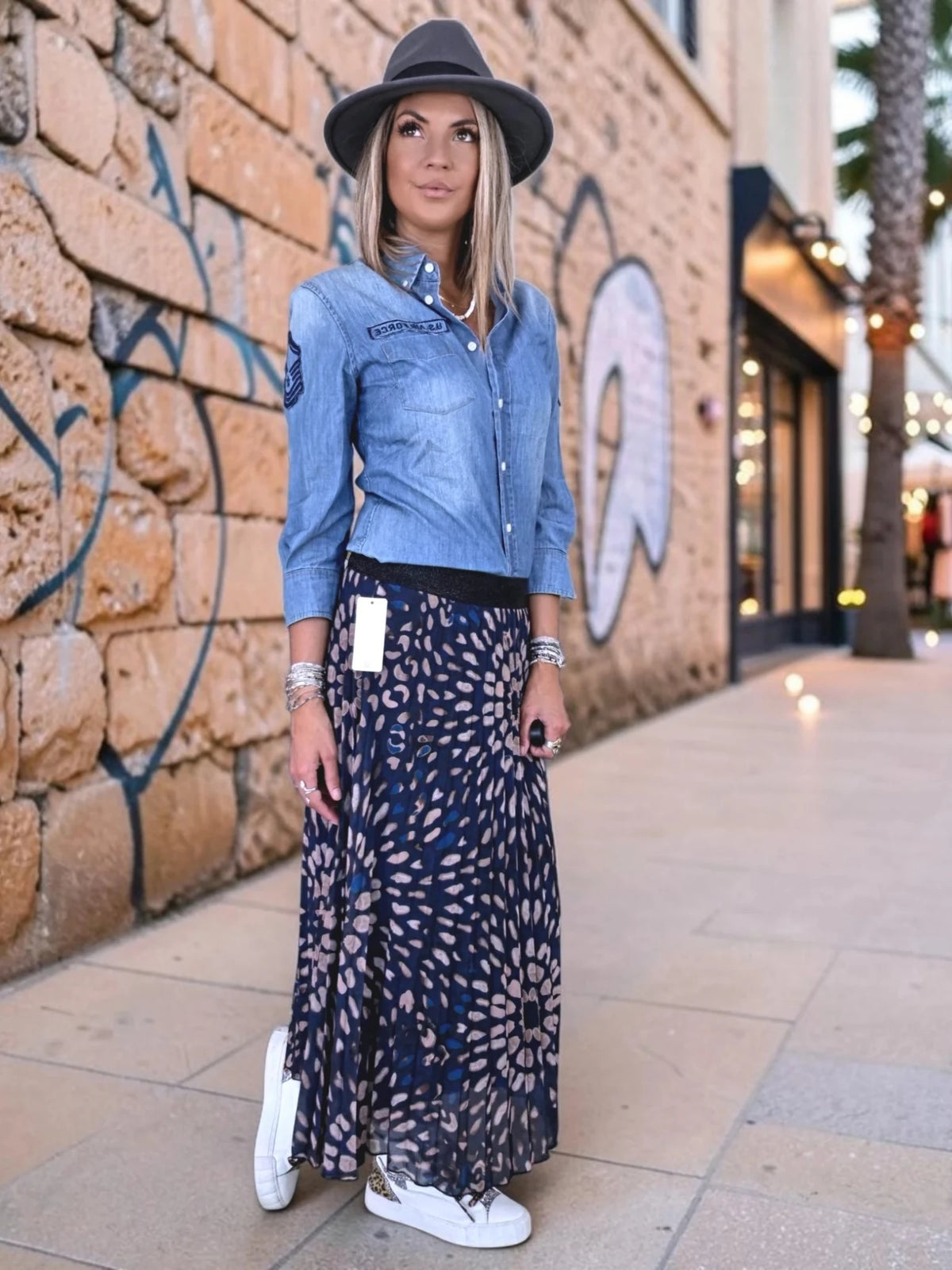 Jupe longue bleu marine à imprimé - 𝐌𝐚𝐫𝐢𝐧𝐚𝟒𝟒𝐟𝐚𝐦𝐢𝐥𝐲