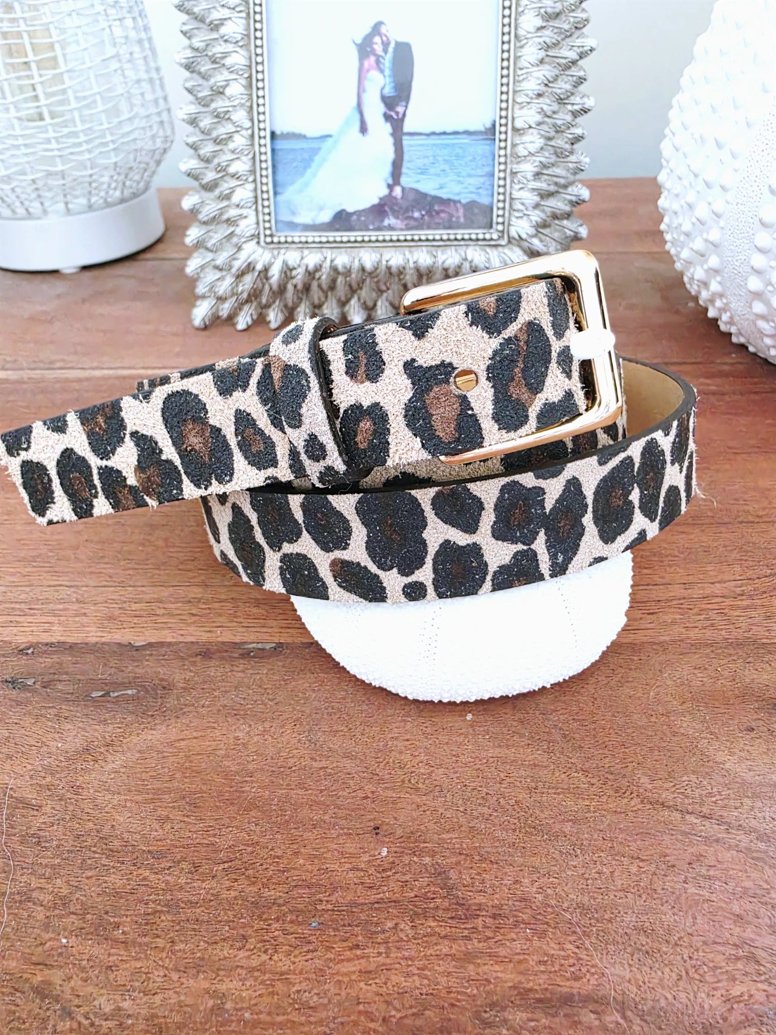 Ceinture à imprimé léopard en cuir