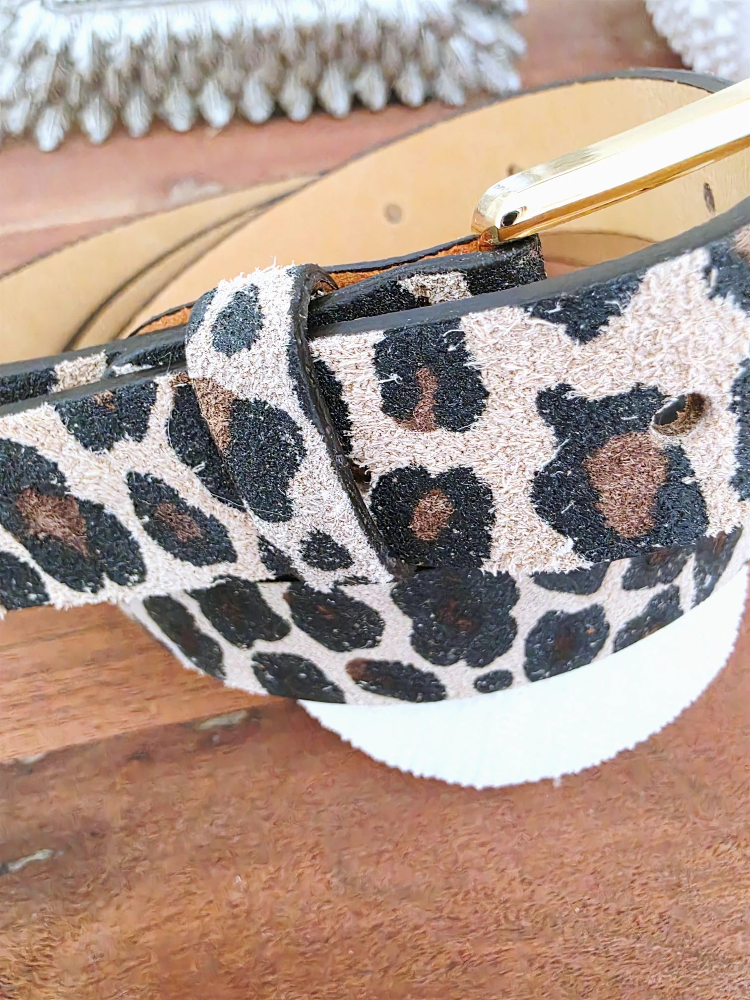 Ceinture à imprimé léopard en cuir