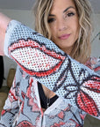 Cardigan ajourée à imprimé fleuri - 𝐌𝐚𝐫𝐢𝐧𝐚𝟒𝟒𝐟𝐚𝐦𝐢𝐥𝐲