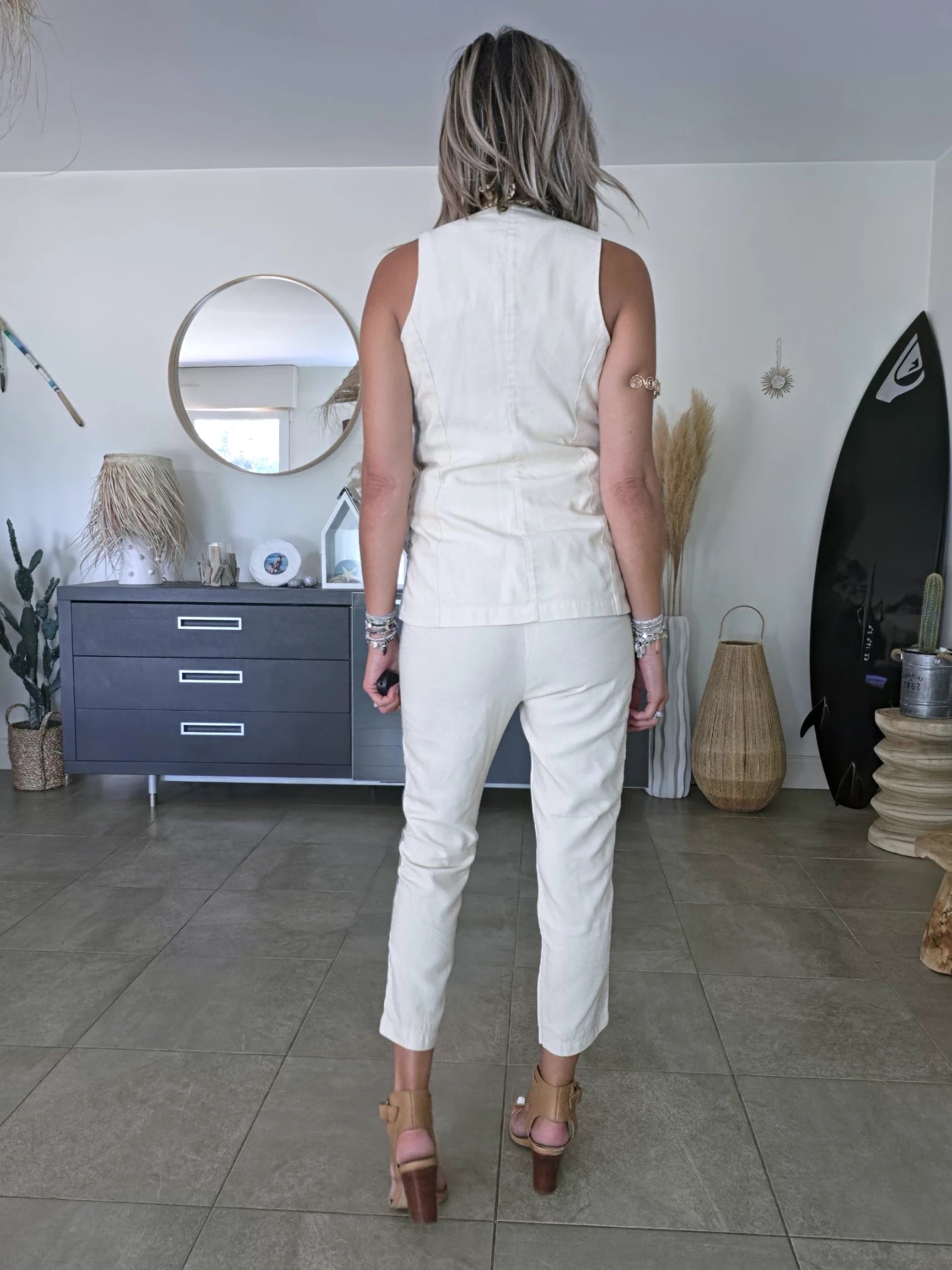 Ensemble veston + pantalon écru  à bandes latérales