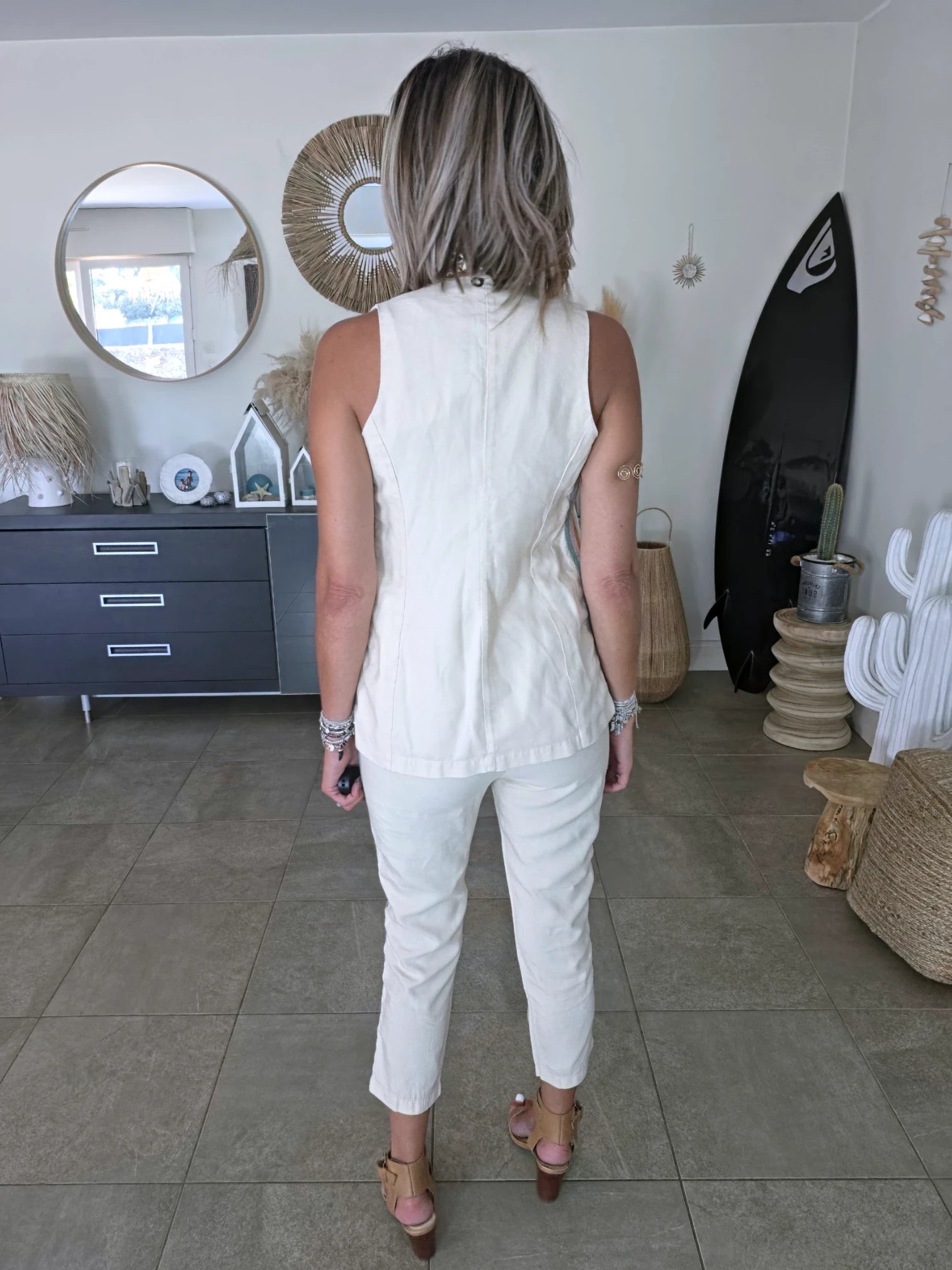 Ensemble veston + pantalon écru  à bandes latérales