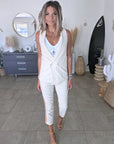 Ensemble veston + pantalon écru  à bandes latérales