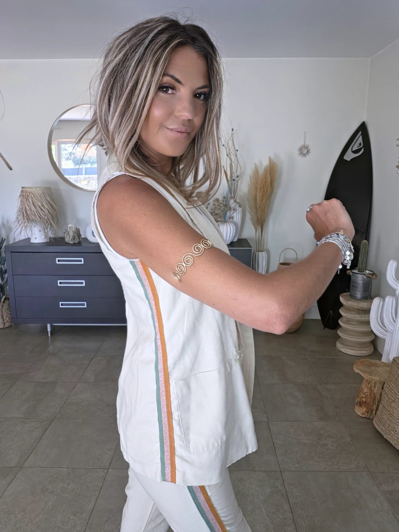 Ensemble veston + pantalon écru  à bandes latérales