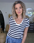 Haut en coton à maille rayé bleu marine - 𝐌𝐚𝐫𝐢𝐧𝐚𝟒𝟒𝐟𝐚𝐦𝐢𝐥𝐲