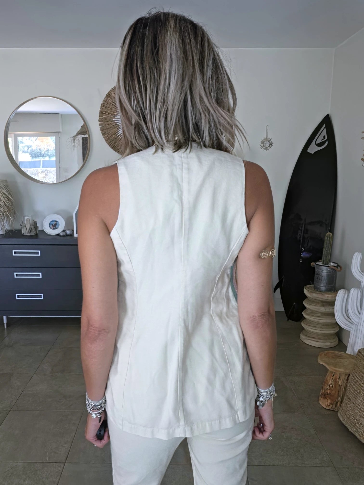 Ensemble veston + pantalon écru  à bandes latérales