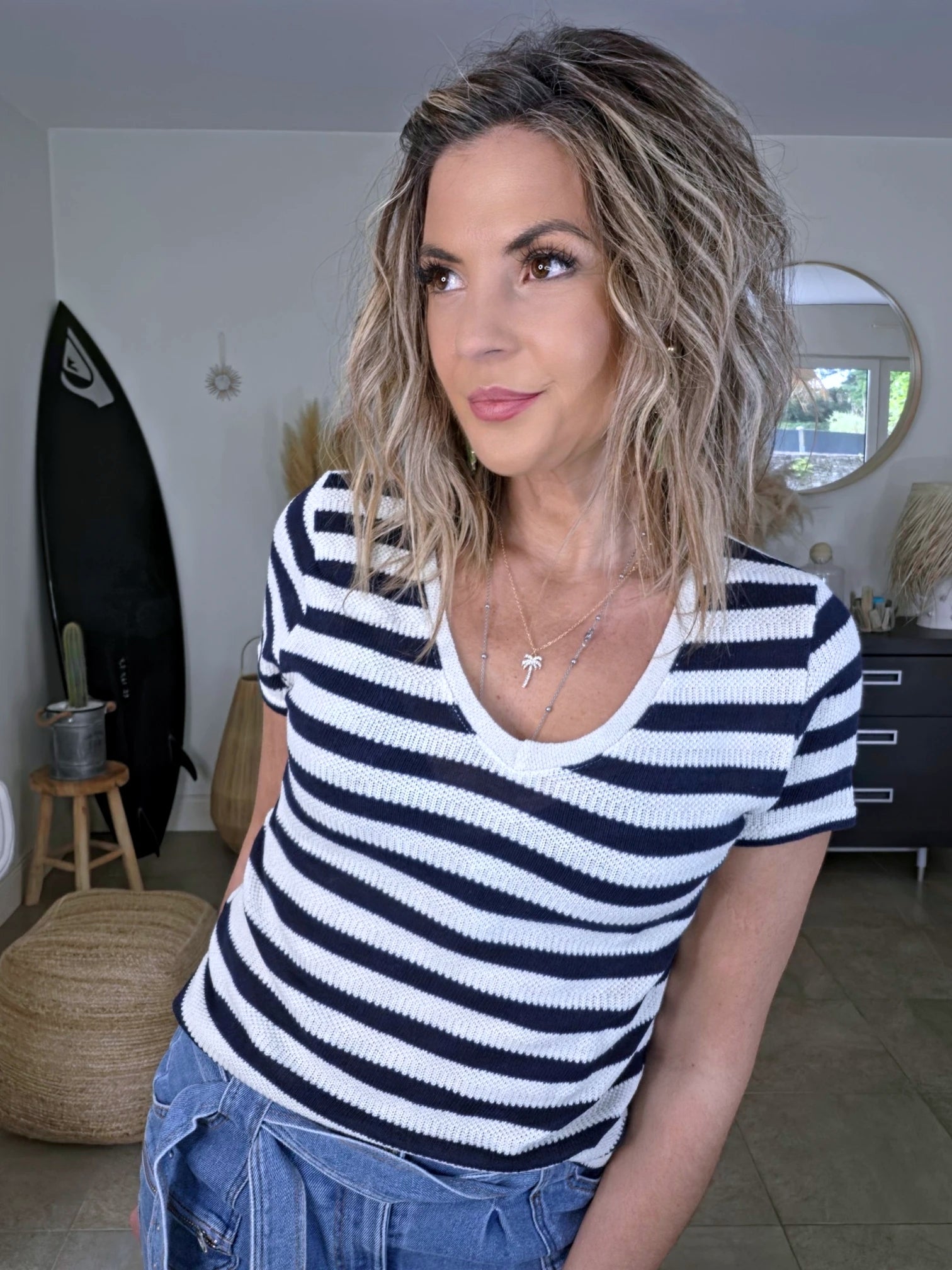 Haut en coton à maille rayé bleu marine - 𝐌𝐚𝐫𝐢𝐧𝐚𝟒𝟒𝐟𝐚𝐦𝐢𝐥𝐲
