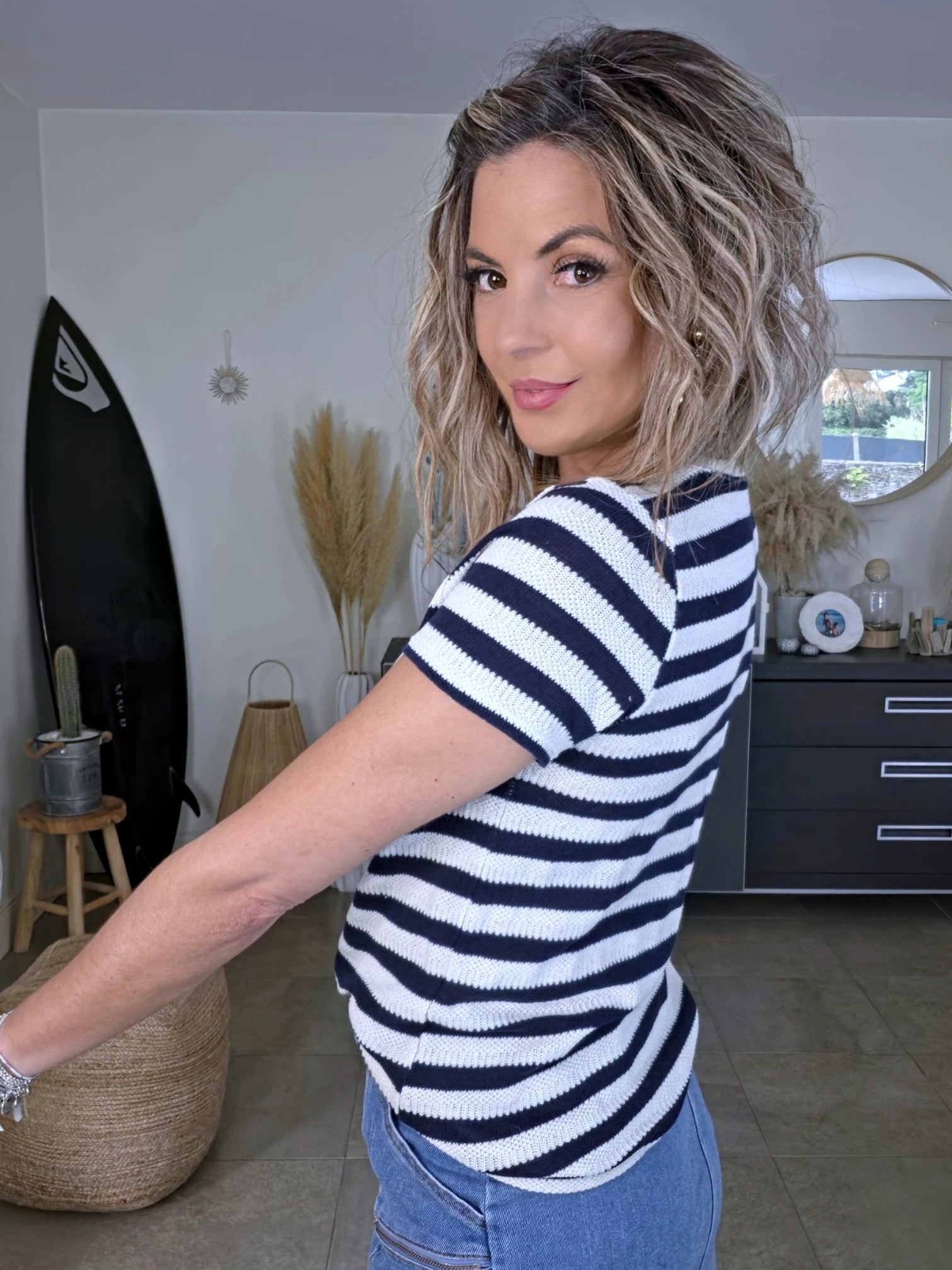 Haut en coton à maille rayé bleu marine - 𝐌𝐚𝐫𝐢𝐧𝐚𝟒𝟒𝐟𝐚𝐦𝐢𝐥𝐲