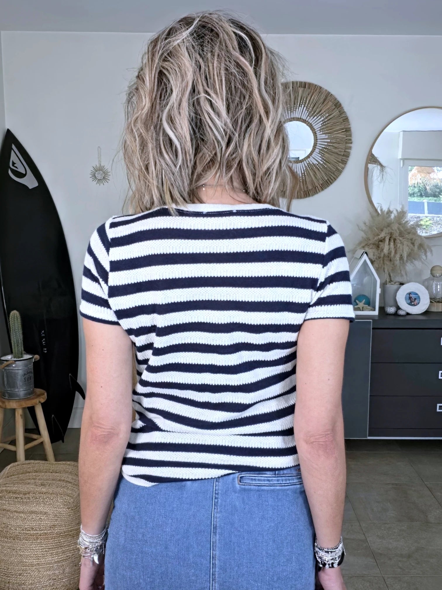 Haut en coton à maille rayé bleu marine - 𝐌𝐚𝐫𝐢𝐧𝐚𝟒𝟒𝐟𝐚𝐦𝐢𝐥𝐲