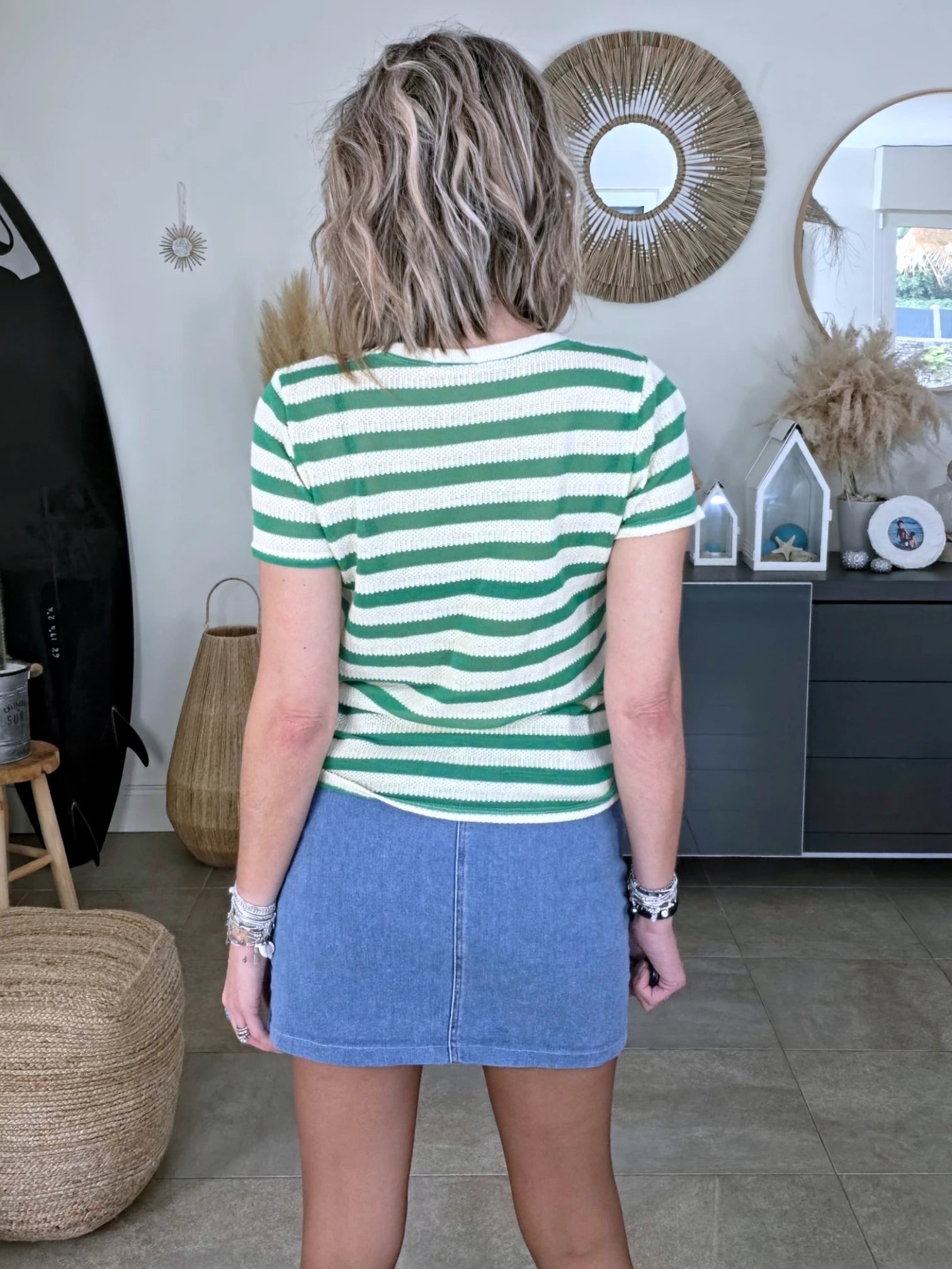 Haut en coton à maille rayé vert - 𝐌𝐚𝐫𝐢𝐧𝐚𝟒𝟒𝐟𝐚𝐦𝐢𝐥𝐲