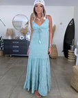 Robe longue vert d'eau à imprimé