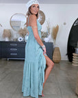 Robe longue vert d'eau à imprimé