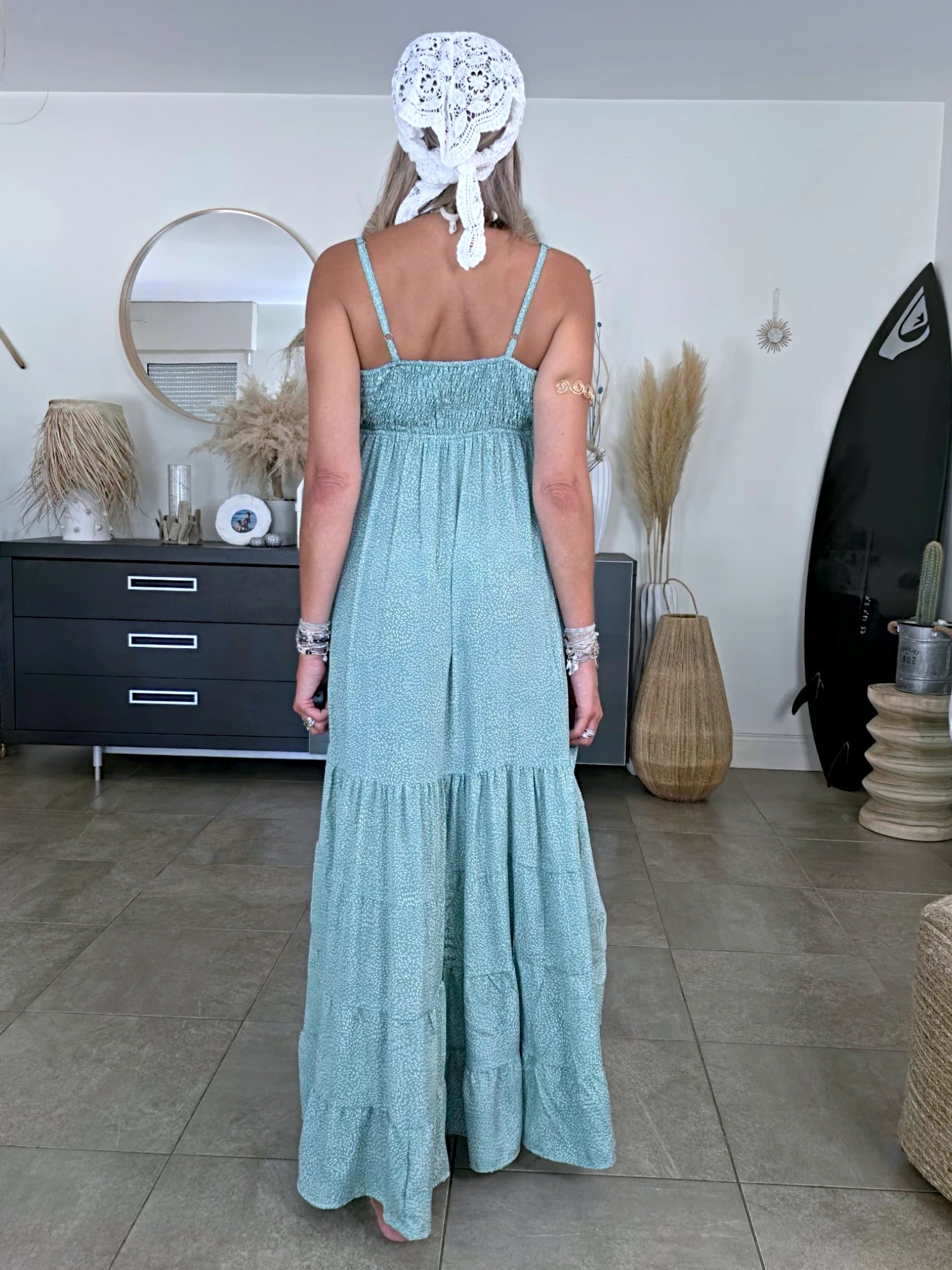 Robe longue vert d'eau à imprimé