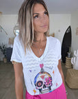T-shirt blanc skull mexicain