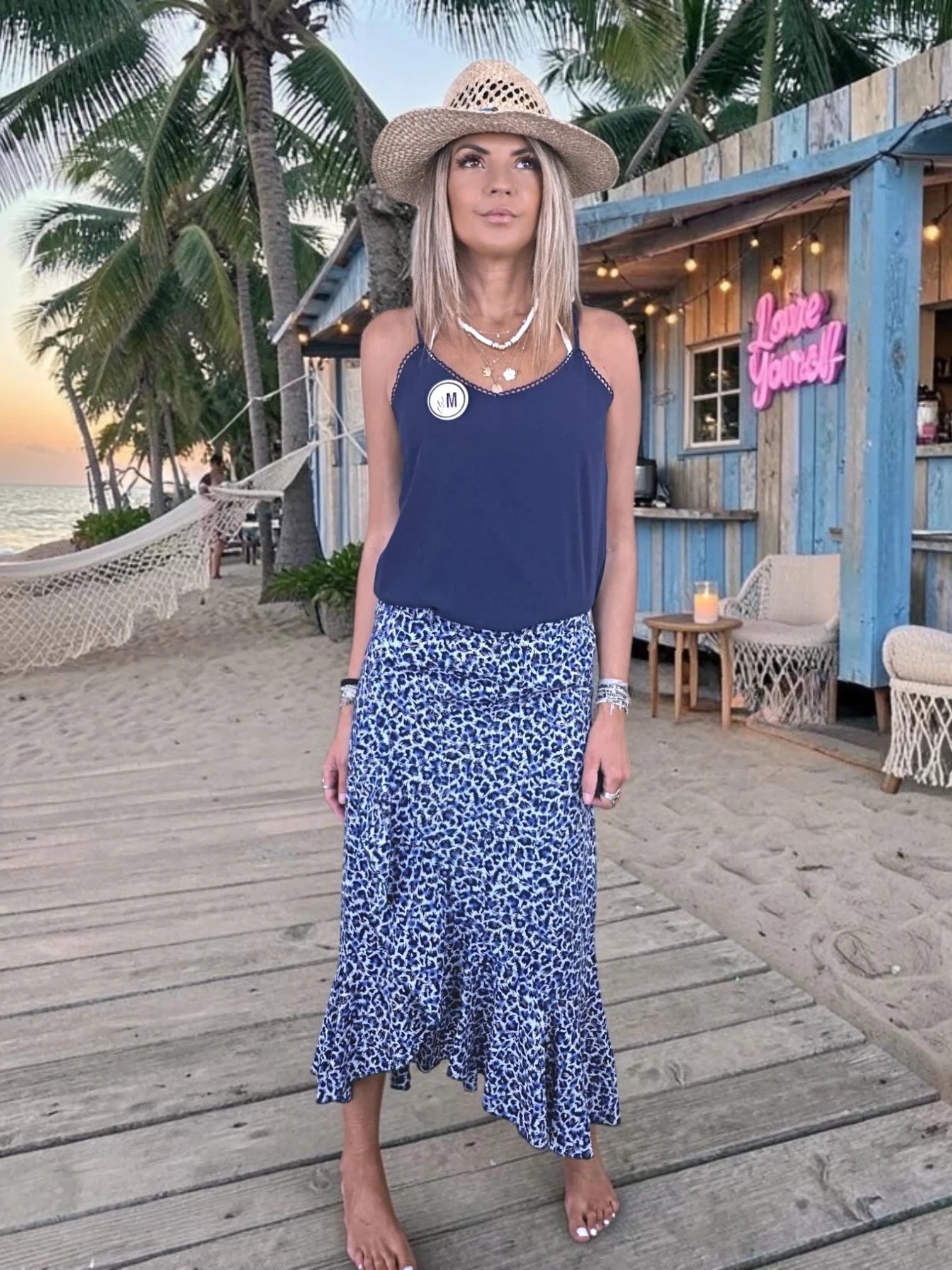 Jupe asymétrique à imprimé léopard bleu marine