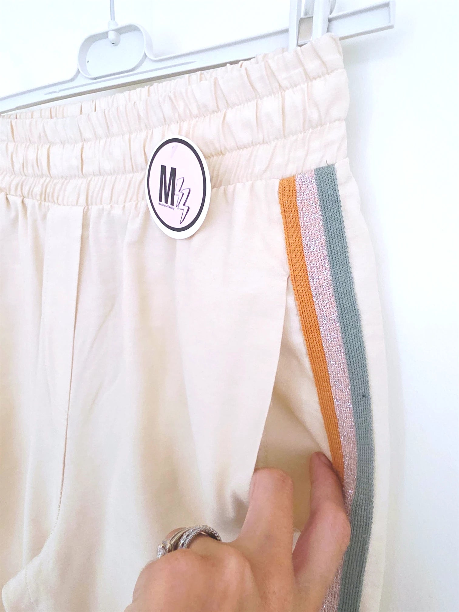 Ensemble veston + pantalon écru  à bandes latérales