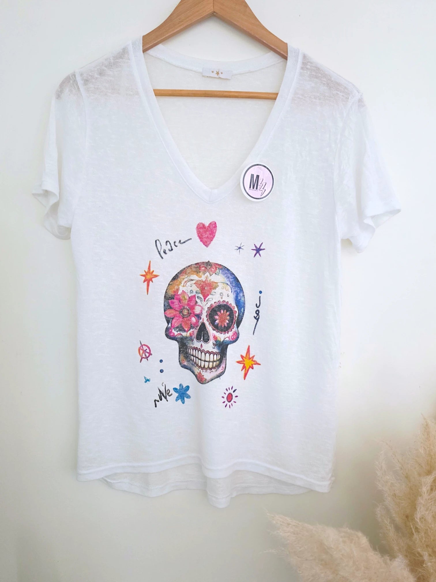 T-shirt blanc skull mexicain