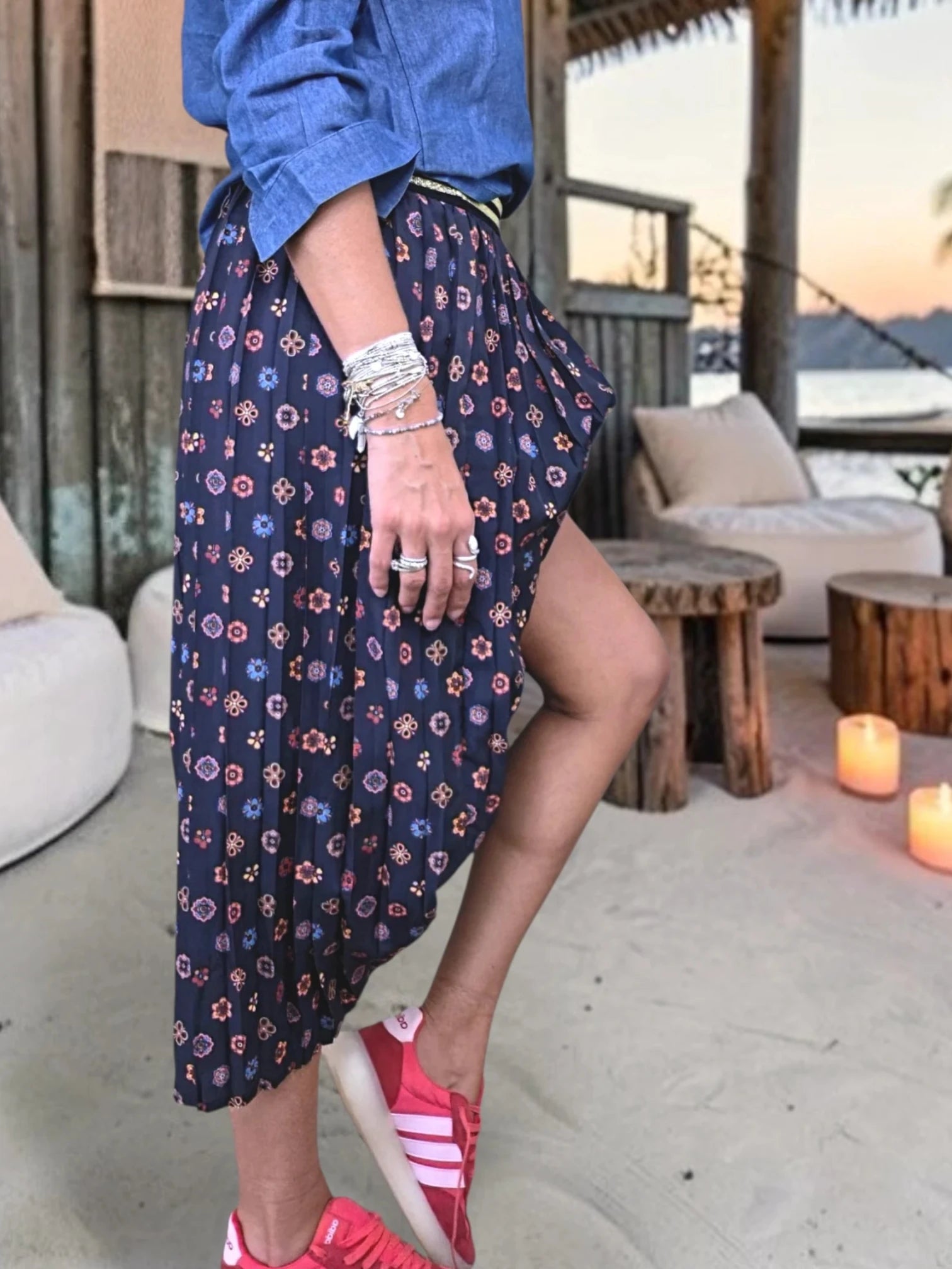 Jupe bleu marine à imprimé