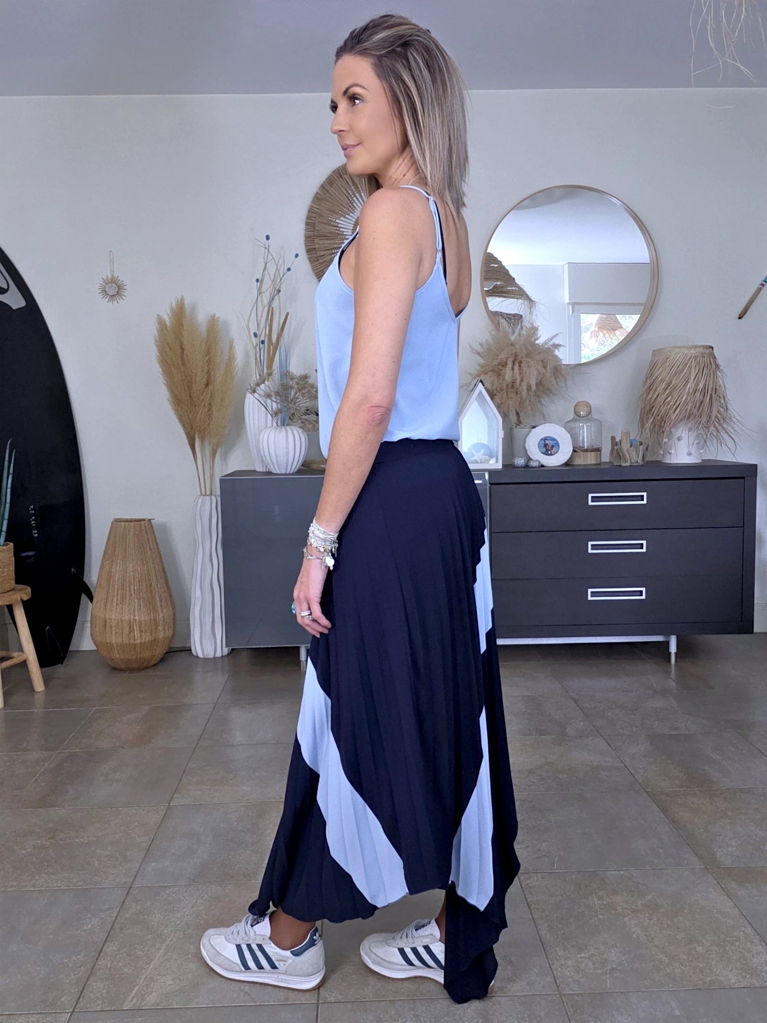 Jupe Plissée asymétrique bleu marine et bleu ciel