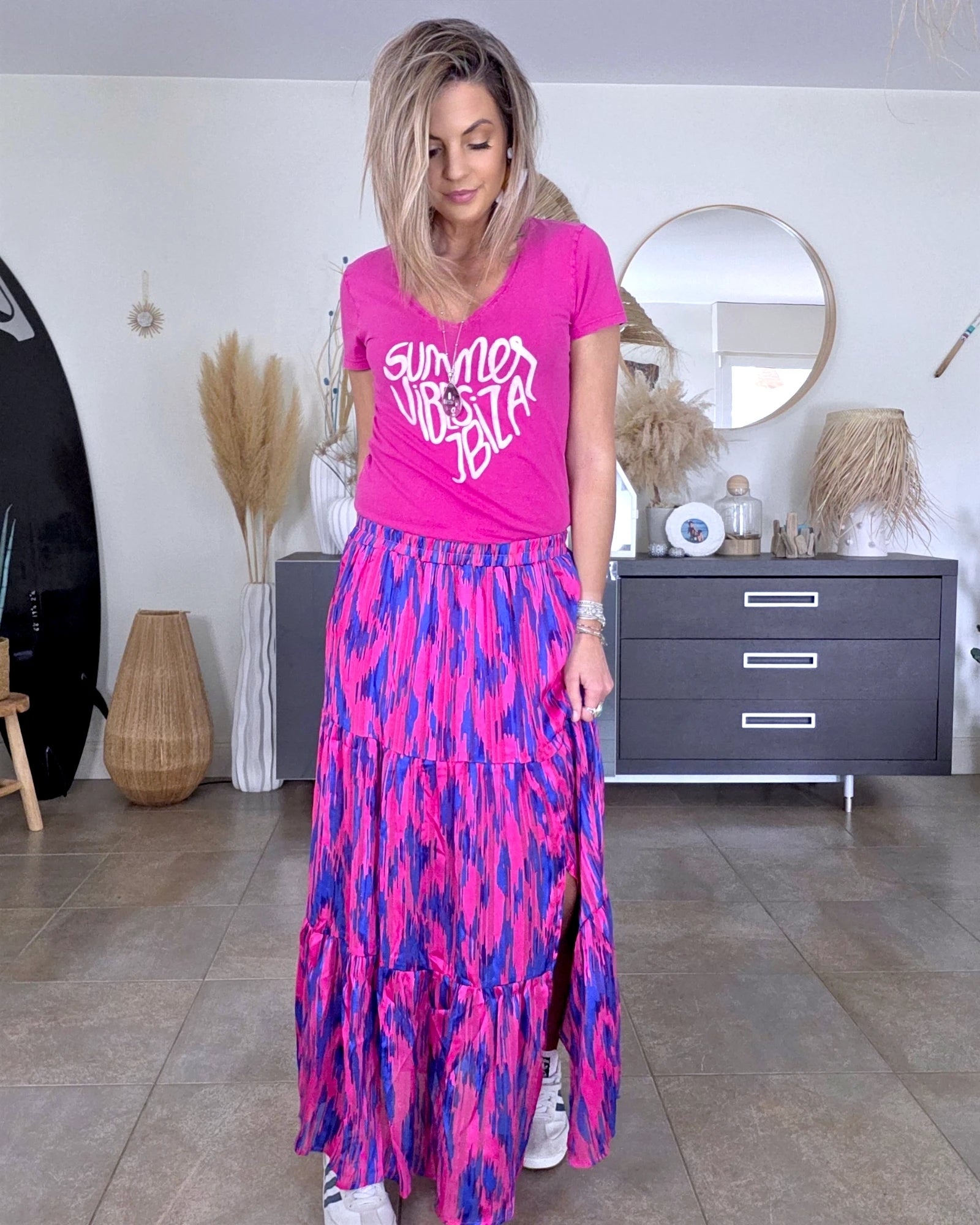 Jupe longue rose fuchsia et bleu roi