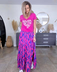 Jupe longue rose fuchsia et bleu roi