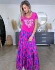 Jupe longue rose fuchsia et bleu roi